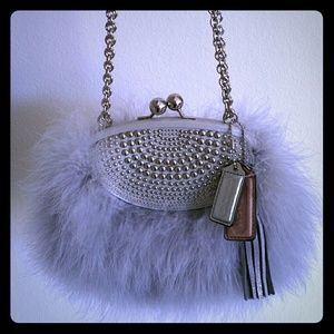 Coach Gray and Silver Feather Evening Purse