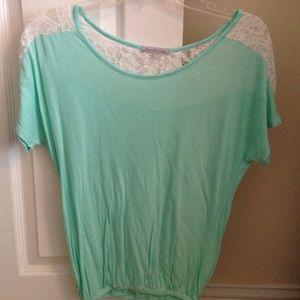 Teal shirt with lace top