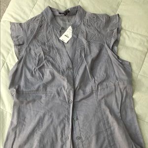 Express Eyelet Grey Button-Down Sleeveless Top