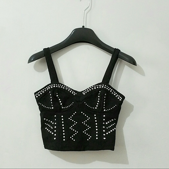 Black Strap Crop Top With Crystals SIZE 4