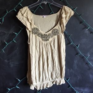 Light Olive Top With Flower Detailing