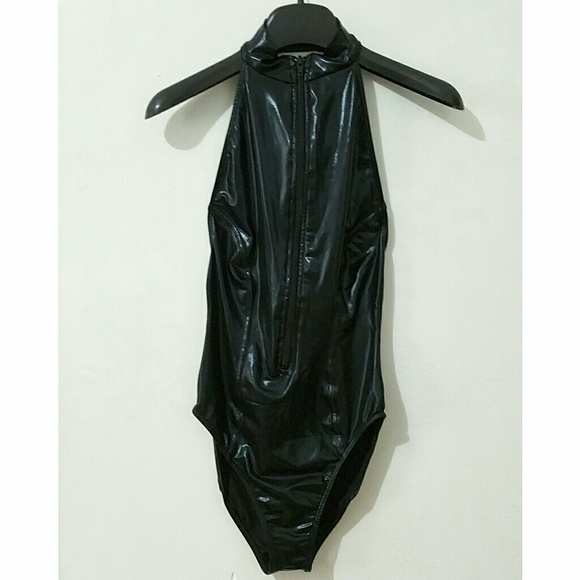American Apparel Wet Look Zip Bodysuit SIZE S