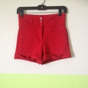 Red high waisted shorts