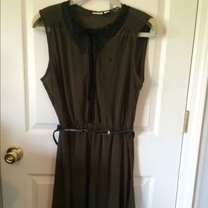 2 piece olive colored dress w/ black lace