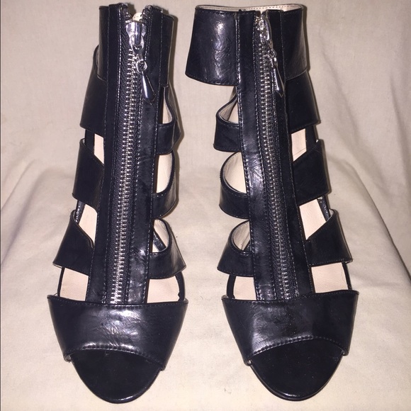 Black caged open toe heels