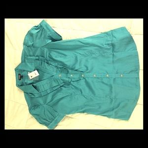Express Elite Stretch Teal Button Down Shirt