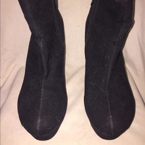 Faux suede black wedged ankle boots