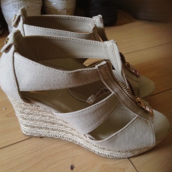 Shoes - Tan high heel wedges