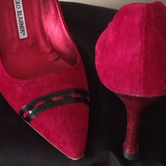 Red Suede Manolo Blahnik Pumps - Picture 3 of 3
