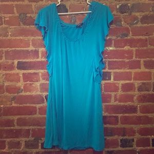 Blue summer dress with flutter sleeves