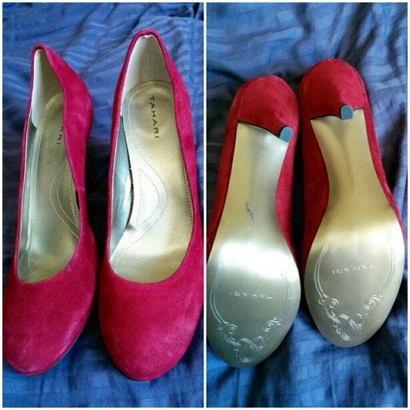 Tahari Colette Red Suede Heels 9.5 M AND 9 M - Picture 3 of 4