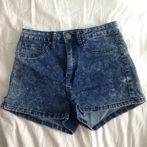 high waisted acid washed shorts