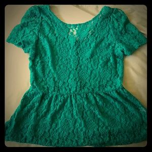 Lace Turquoise /Teal Peplum blouse