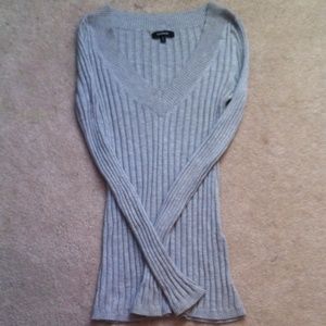 Grey v-neck stretchy, soft sweater!