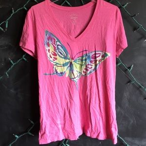 Soft Pink v neck with butterfly on front