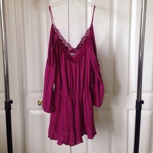 Ecote Magenta Cold Shoulder Romper