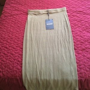 Olive Green Or Khaki Ribbed Midi Skirt