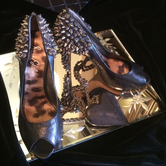 Sam Edelman Shoes - Sam Edelman Black Leather Spike Peep Toe Pumps 💀