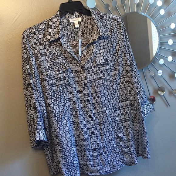 Navy and White Dress Blouse NWT