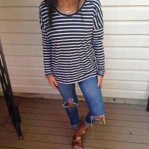 Navy blue striped long sleeve t
