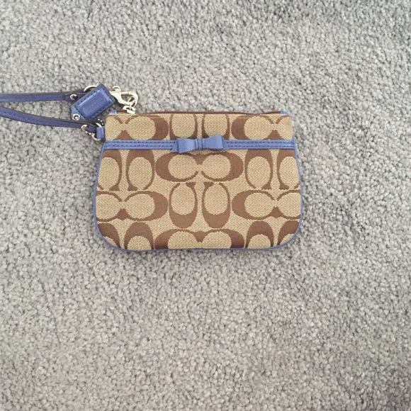 Coach wristlet, light brown and blue