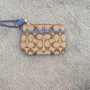 Coach wristlet, light brown and blue