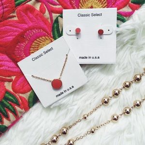 Coral Circle Necklace and Earings Set