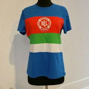 RALPH LAUREN ACTIVE BLUE STRIPED TOP M