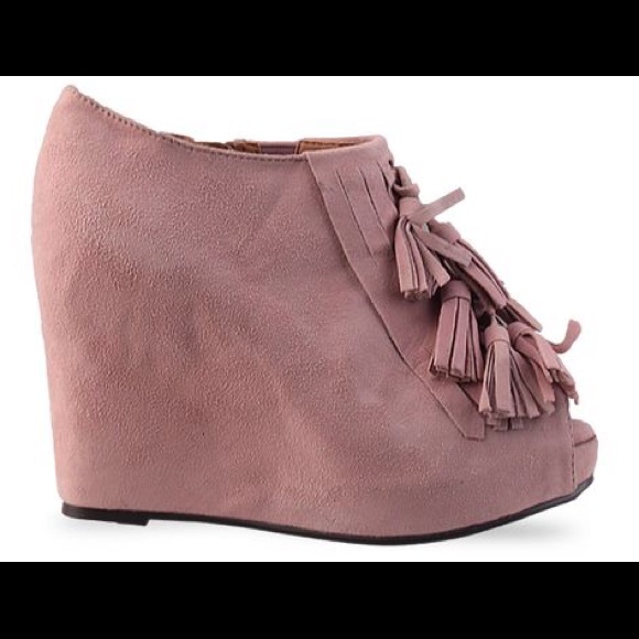 Jeffrey Campbell Shoes - Jeffrey Campbell Mary-Lou Pink Suede Tassel Wedges Jeffrey Campbell Shoes - Jeffrey Campbell Mary-Lou Pink Suede Tassel Wedges