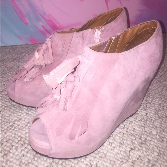 Jeffrey Campbell Shoes - Jeffrey Campbell Mary-Lou Pink Suede Tassel Wedges Jeffrey Campbell Shoes - Jeffrey Campbell Mary-Lou Pink Suede Tassel Wedges