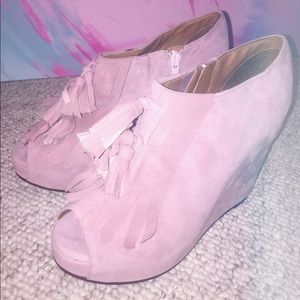 Jeffrey Campbell Shoes - Jeffrey Campbell Mary-Lou Pink Suede Tassel Wedges Jeffrey Campbell Shoes - Jeffrey Campbell Mary-Lou Pink Suede Tassel Wedges
