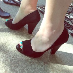 Suede BCBG Peep-Toe Pumps