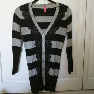 Black and Grey Rugby Stripe Cardigan