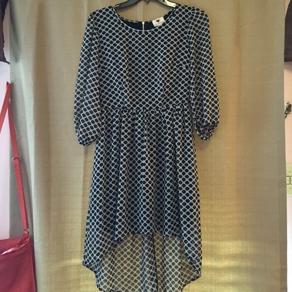 High-Low Blue/black/white patterned Dress