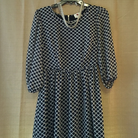 High-Low Blue/black/white patterned Dress - Picture 4 of 4
