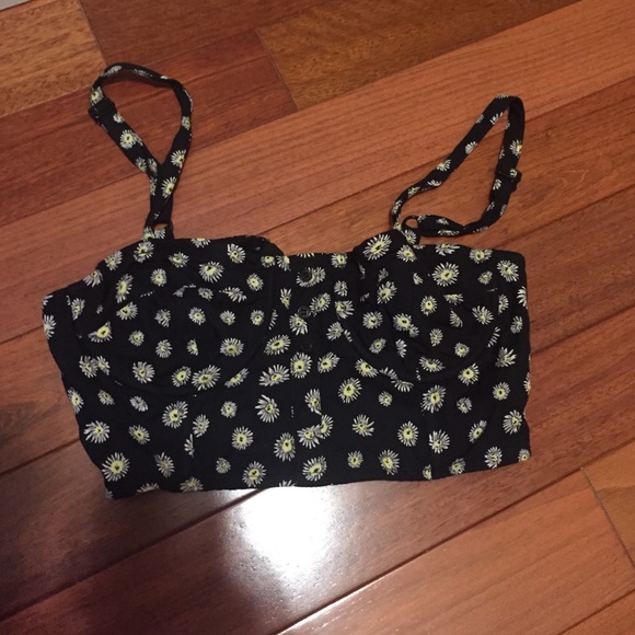 Black daisy bustier crop top
