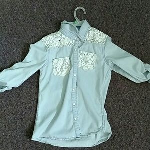 Lace/blue button up