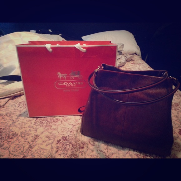 Chocolate brown pebbled leather coach bag