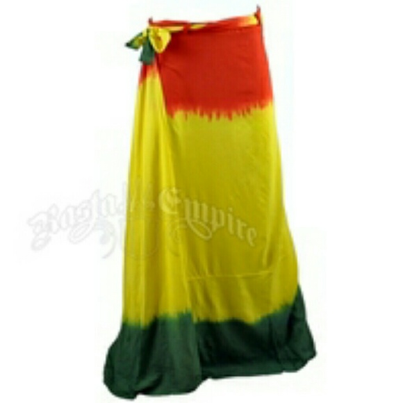 Long tie dye wrap skirt