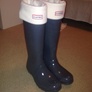 pair of grey hunter boots (white socks included)