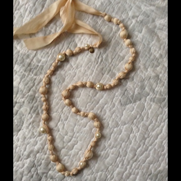 Pink silk with pearls long necklace J.Crew