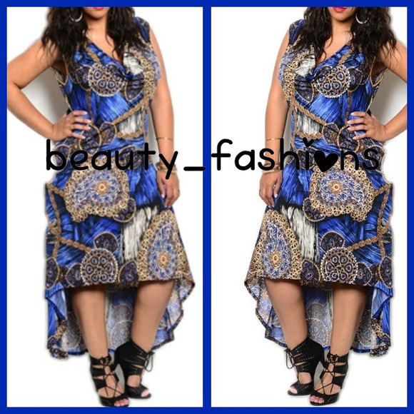 Printed High Low Drape Front Dress - Picture 2 of 3
