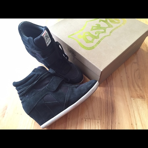 Ash Bowie Wedge Sneaker in Black Suede, Size 38