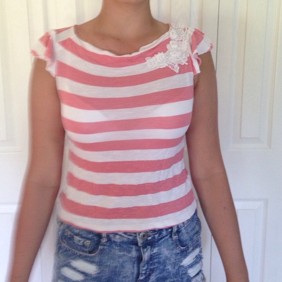 Pink and white striped top