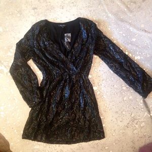 NWT Honey Punch fully sequined, wrap style dress