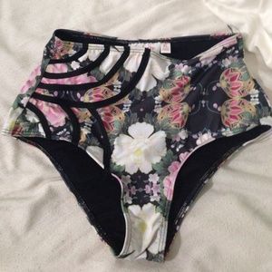 High waisted flower print swimsuit bottoms