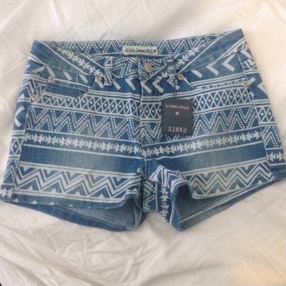 Aztec Print Jean Shorts