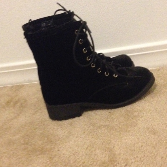 Black velvet combat boots