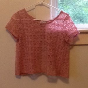 Boxy sheer lace top with open back NWOT