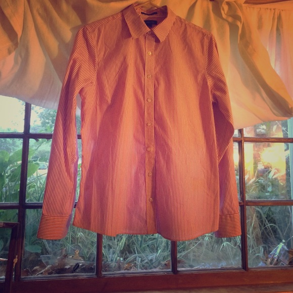 Land's End pink and white button down shirt